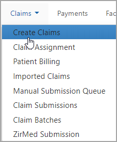 Hover over Claims and select Create Claims.